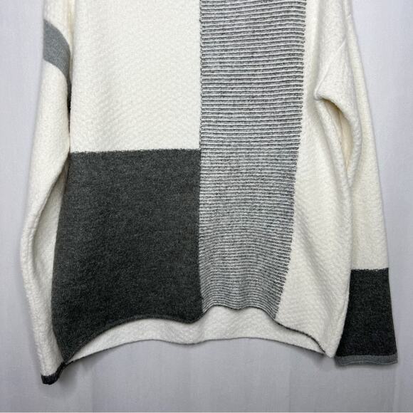 CYRUS / white gray colorblock mock neck sweater / L - Picture 4 of 7